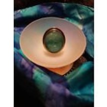 Vintage Art Deco Hand Carved Blue Jade Like Stone Cabochon Bronze Ring - £140.57 GBP