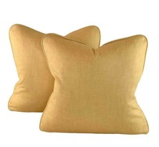 Pair Pillow Covers 16&quot; Designer P Kaufmann Waverly Gold Solid Cotton - £40.16 GBP