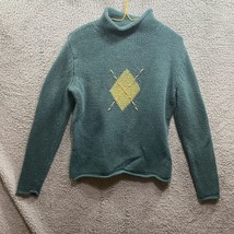 High Sierra Wool Blend Knit Sweater Mock Neck Blue Green Christmas Size ... - $14.40
