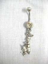 Cute Mama Kangaroo With Joey Baby Charm On 14g Clear Cz Belly Button Ring - £4.78 GBP