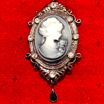 Stunning blue &amp; white celluloid Vtg. cameo brooch. - £19.78 GBP