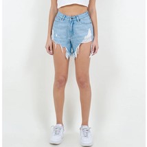 American Bazi High Waist Fringed Hem Denim Shorts Medium - $20.00