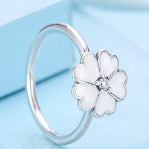 925 Sterling Silver Primrose Ring with White Enamel For Women - £13.96 GBP