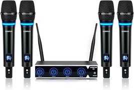 Rechargeable Wireless Microphone System 4 Channel Pro, Uhf Metal Handheld Wirele - £260.86 GBP