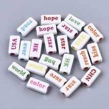20 Rectangle Word Beads Assorted Lot White Rainbow Acrylic Jewelry Suppl... - £3.38 GBP