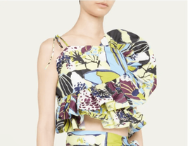 Tanya Taylor Womens 8 Peplum Crop Top One Shoulder Lined Side Zip Multicolor NWT - £53.03 GBP