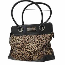 CHAPS Purse Cheetah Print Black &amp; Brown Faux Leather Bag Zipper &amp; Snaps - £24.89 GBP