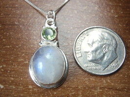 Moonstone and Peridot 925 Sterling Silver Necklace Round and Oval - £11.50 GBP