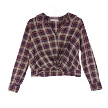 LUSH Women&#39;s Crop Knotted Front Plaid Flannel Long Sleeve Shirt Top, Sz ... - £11.63 GBP