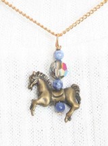 Judy Strobel Prancing Horse  with Cut Glass &amp; Sodalite Pendant Necklace - £14.34 GBP
