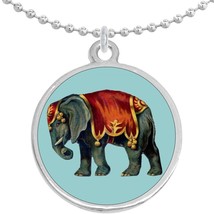 Vintage Elephant on Blue Round Pendant Necklace Beautiful Fashion Jewelry - £8.60 GBP