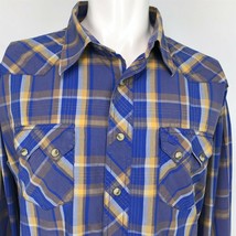 Wrangler Plaid Pearl Snap Western Shirt XL Blue Brown Sawtooth Pocket Cat Eye - £11.83 GBP