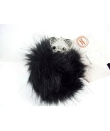 Black Faux Fur Pom Pom Teddy Head metal keychain keyring with bling NWT - £6.73 GBP