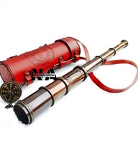 Telescopio in ottone antico marino in pelle pirata cannocchiale da... - £29.18 GBP
