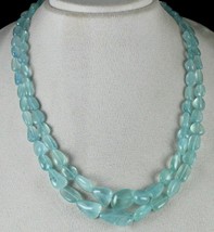 Fine Natural Blue Aquamarine Beads Long 2 L 389 Carats Gemstone Fashion Necklace - £531.57 GBP