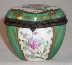 Vintage Hand Painted Porcelain Trinket Box Quattro Lobe Shape Floral Dec... - $97.00