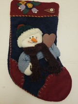 3D SNOWMAN CHRISTMAS STOCKING red and blue background DECORATION - $20.78