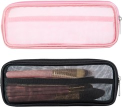 2PCS Mesh Makeup Brush Bag Clear Makeup Bag Portable Mesh Travel Toiletry Bag wi - £17.49 GBP