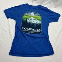 Columbia Men Basic T-Shirt Blue Graphic Print Short Sleeve Crew Neck Cot... - £9.41 GBP