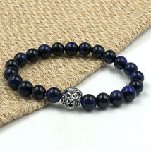 Natural Dark Blue Star Tiger Eye &amp; Lion 8 mm Bead 7.5&quot; Stretch Bracelet ... - £10.07 GBP