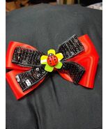 Ladybug Ribbon Bow: Black Sequin Accent - $16.00