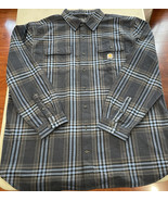 Carhartt Flannel Shirt Mens 3XL Tall Loose Fit Blue Gray Plaid Logo Work... - $50.13 CAD