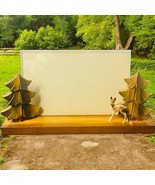 Vtg Carved Wood Trees &amp; Deer Standing Photo Frame Germany Rustic Cabin D... - $27.23 CAD