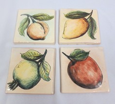 Set Of 4 Hand Painted Fruit Terracotta Wall Tiles Trivets Mexico #6 - £25.28 GBP