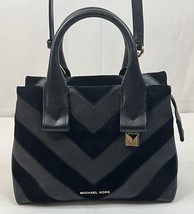 MICHAEL KORS Rollins Small Chevron Black Pebbled Leather Satchel Crossbody Bag - £61.35 GBP