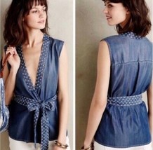 Holding Horses X Anthropologie Denim Chambray Wrap Top Blue Size L Sleev... - £50.37 GBP