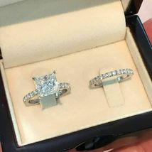 2.5Ct Princess Brilliant Cut Diamond Engagement Ring Set 14K White Gold Finish - £59.18 GBP