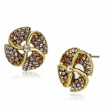 Gold Plated Stainless Steel Champagne Crystal Windmill Earrings - £17.46 GBP