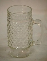 Vintage Clear Glass Footed Handled Drinking Glass Tumbler Diamond Pattern MCM - £13.29 GBP