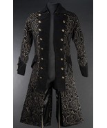 Men's Long Charcoal Brocade Pirate Jacket Victorian Goth Vampire Officer Coat - $139.99