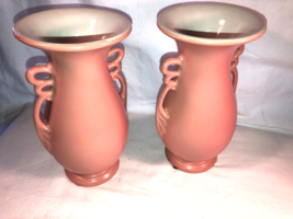 2 Pink Abingdon Pottery Vases Berne 9&quot;T MINT Depression Era - $35.99