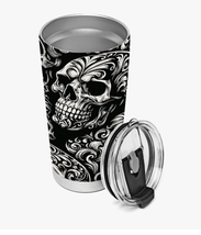 Black and White Skull 20oz Tumbler / Drink thru Lid / Free Ship - $50.65 CAD