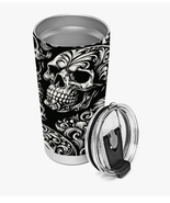 Black and White Skull 20oz Tumbler / Drink thru Lid / Free Ship - $695.81 MXN