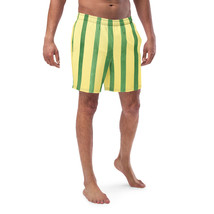 Mens Swim Trunks Yellow Green Striped Mesh Liner Board Shorts Pockets 2XS-6XL - $36.98+