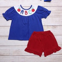 NEW Boutique Back to School Embroidered ABC Tunic Girls Shorts Outfit Set - £3.82 GBP+