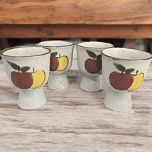 Vintage Otagiri Egg/Desert Cups Painted Apples Speckled  Stoneware 4 Pc Japan - £20.97 GBP