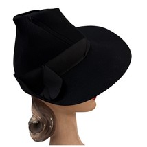 VTG 1940s Fenwick Black Wool Felt Fedora Hat Femme Fatale Film Noir Glam 22 - $168.25