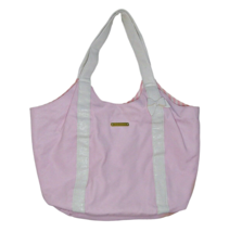 Juicy Couture Tote Bag Pale Pink White Glitter Striped Handles Bow Travel 17x20&quot; - £12.93 GBP