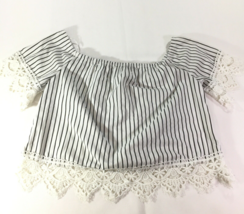 Ambiance Shirt Womens Medium Blue White Striped Off Shoulder Short Sleeve - $15.54