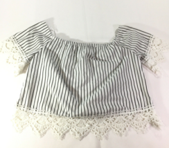 Ambiance Shirt Womens Medium Blue White Striped Off Shoulder Short Sleeve - £12.22 GBP