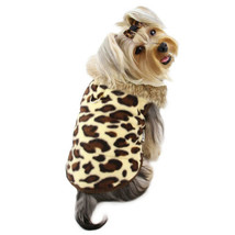 Klippo Padded Leopard Print Vest with Fur Collar Dog Clothes XS-XL Puppy Pet - £22.81 GBP