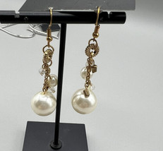 Jewelry Earrings Dangle 2.5&quot; Gold Tone Faux Pearls Acrylic Beads 60mm largest - £4.69 GBP