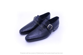 Handmade Men&#39;s Monk Strap Black Leather Dress Shoes For Men - $132.69