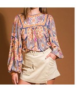 Printed Floral Woven Blouson Long Sleeve Border Print Top - $47.39 CAD