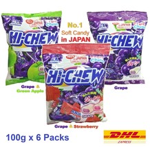 6 x Hi-Chew Chewy Soft Candy Morinaga Grape Green Apple Strawberry Flavor 100 g - £36.29 GBP+