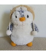 AURORA Pompom Penguin Stuffed Animal Bear Hat 9&quot; Plush White Gray Bird - $23.74